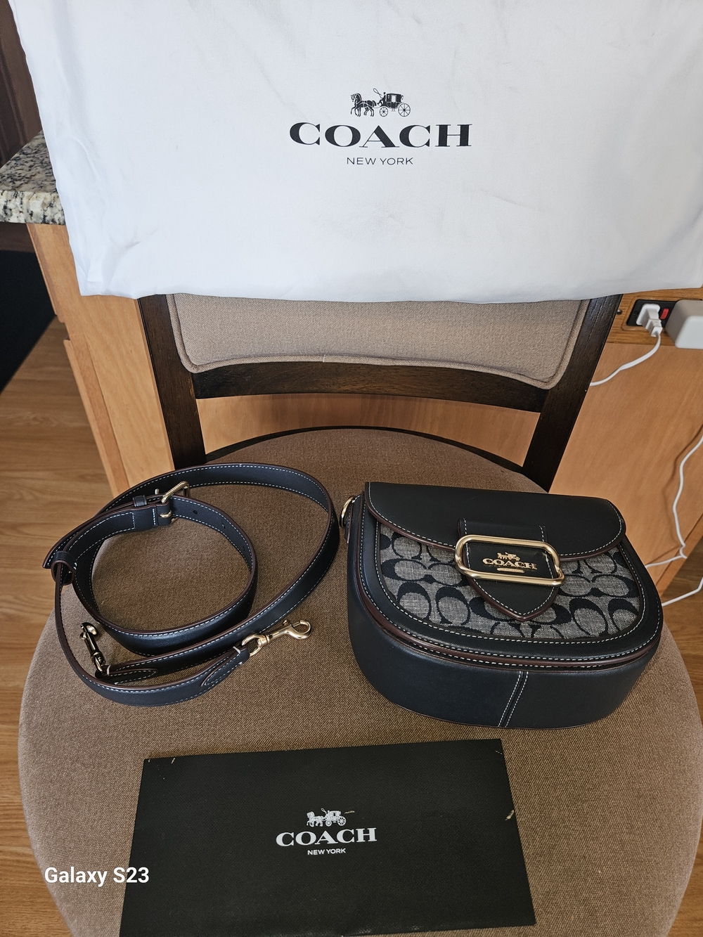 Coach Amelia Saddle Bag Signature Jacquard Navy NWT